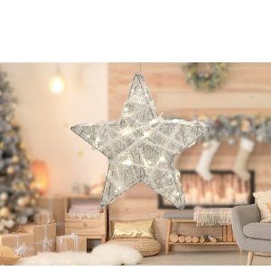 Χριστουγεννιάτικο Φωτιζόμενο Αστέρι Με 30 MicroLED Ασημί 45cm