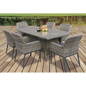 HAVANA Set Τραπεζαρία Κήπου ALU,Wicker Grey Brown-Ανθρακί: Τραπέζι 160×90 + 6 Πολυθρόνες