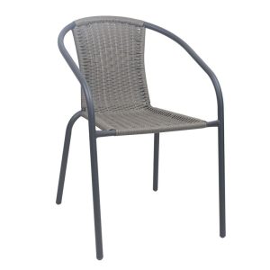 BALENO-W Πολυθρόνα Στοιβαζόμενη, Μέταλλο Βαφή Ανθρακί, Wicker Mixed Grey
