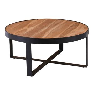 OVEN-W Τραπεζάκι Σαλονιού Καθιστικού, Μέταλλο Βαφή Μαύρο, Ξύλο Ακακία Φυσικό