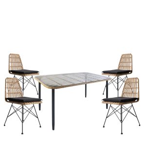 Σετ Τραπεζαρία Κήπου ArteLibre ANNIUS Φυσικό/Μαύρο Μέταλλο/Rattan/Γυαλί Με 4 Καρέκλες 14990289