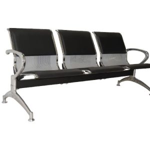 Κάθισμα Αναμονής – Υποδοχής 3 Θέσεων, Μέταλλο Χρώμιο PVC Μαύρο