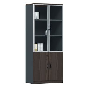 ADVANCE Βιβλιοθήκη Γραφείου, 3 Ράφια Πόρτες Γυαλί, Ντουλάπι, Απόχρωση Σκ. Καρυδί – Sky Grey