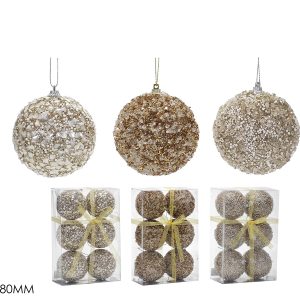Χριστουγεννιάτικη Μπάλα Ροζ/Χρυσό 80mm Σετ 6Τμχ Σε 3 Σχέδια