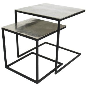Τραπεζάκι ArteLibre Ασημί Αλουμίνιο 50x50x50cm Σετ 2Τμχ