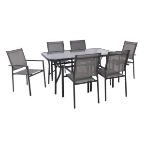 LANSON – RIO Set Τραπεζαρία Μέταλλο Ανθρακί, Textilene Γκρι: Τραπέζι + 6 Πολυθρόνες