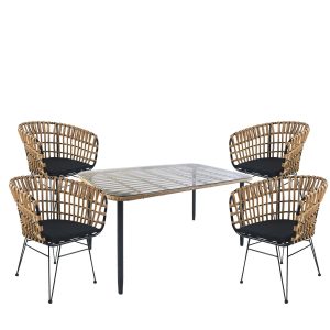 Σετ Τραπεζαρία Κήπου ArteLibre ANNIUS Φυσικό/Μαύρο Μέταλλο/Rattan/Γυαλί Με 4 Καρέκλες 14990305