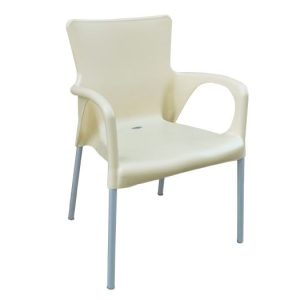 LARA Πολυθρόνα Pro Dining Στοιβαζόμενη, ALU Silver, PP – UV Protection Απόχρωση Εκρού