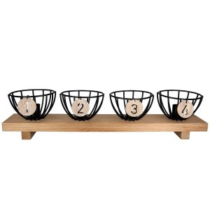 Κηροπήγιο Ορθογώνιο Μέταλλο/Ξύλο Μαύρο/Εκρού 10×45.5x10cm