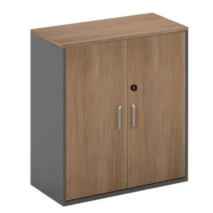 PROLINE Ντουλάπι Γραφείου Χαμηλό, Δίφυλλο, 2 ράφια, Απόχρωση Καρυδί Δρυς – Μαύρο