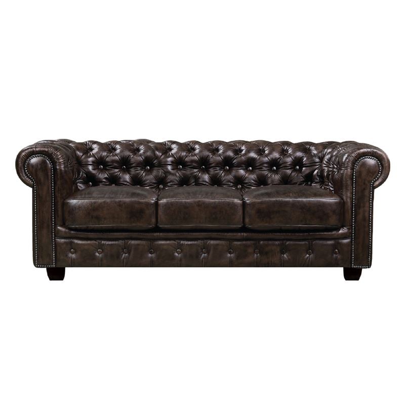 CHESTERFIELD Birmingham Καναπές 3Θέσιος Σαλονιού Καθιστικού,Δέρμα Απόχρωση Καφέ