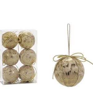 Χριστουγεννιάτικη Μπάλα Χρυσό 80mm Σετ 6Τμχ Σε 2 Σχέδια