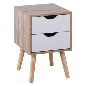 ALINA Κομοδίνο Απόχρωση Sonoma – Άσπρο – Πόδι Φυσικό