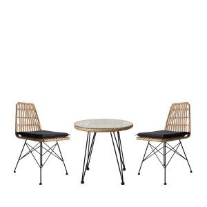 Σετ Τραπεζαρία Κήπου ArteLibre EUSEBIO Φυσικό/Μαύρο Μέταλλο/Rattan Με 2 Καρέκλες 14990330