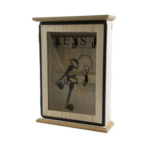 Κλειδοθήκη Με 5 Θέσεις Φυσικό/Μαύρο Ξύλο/Γυαλί 19x6x26cm