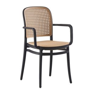 FLORENCE Πολυθρόνα PP Μαύρο, PP Rattan Μπεζ, Στοιβαζόμενη