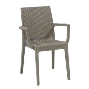 DAFNE Πολυθρόνα Τραπεζαρίας Κήπου Στοιβαζόμενη, PP Rattan Look UV Protection, Tortora