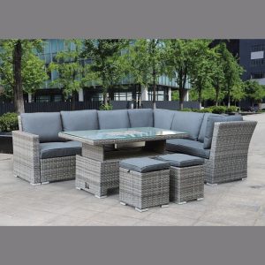 BOOZER Set Σαλόνι-Τραπεζαρ.ALU Τραπέζι ανυψούμενο+2τ 3θ Γωνία +2τ Σκαμπό, Γκρι – Ανθρακί