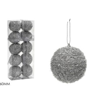 Χριστουγεννιάτικη Μπάλα Ασημί 60mm Σετ 10Τμχ