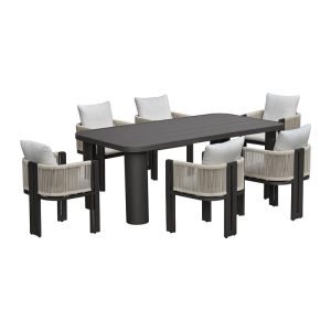 BOSTON Dining Set Τραπεζαρία Κήπου Βεράντας: Τραπέζι + 6 Πολυθρόνες Alu Ανθρακί – Μπεζ