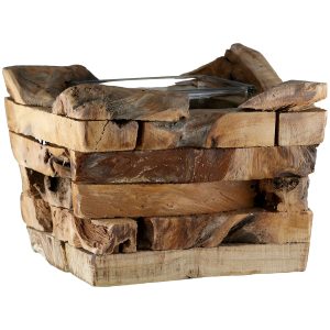 Φανάρι Καταιγίδας “Dhaka” Ξύλο Ecru PU 4 14x14x10cm