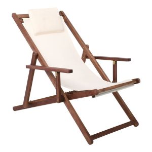 Σαιζ-Λόνγκ – Ξαπλώστρα με Μπράτσα 3 Θέσεων Acacia – Ύφασμα Εκρού Water Repellent