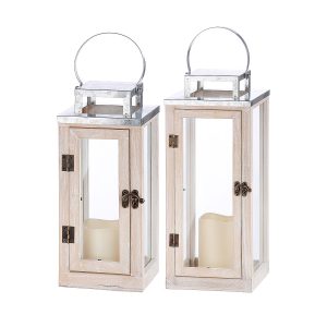 Φανάρι ArteLibre Φωτιζόμενο LED Φυσικό/Γκρι Ξύλο/Μέταλλο 15.5×15.5x39cm