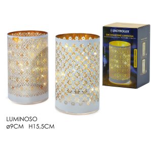 Ποτήρι Κηροπήγιο Φωτιζόμενο Με Micro LED Μπαταρίας Λευκό/Χρυσό Γυαλί Φ9×15.5cm Σε 2 Σχέδια