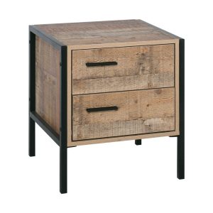 PALLET-W Κομοδίνο με 2 Συρτάρια Μέταλλο Βαφή Μαύρο – Antique Oak