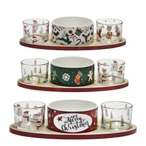 Χριστουγεννιάτικο Σετ Μπολ Ορεκτικών Με Βάση Μπαμπού 28x13cm Σε 3 Σχέδια