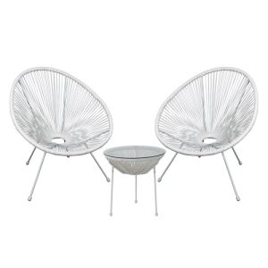 ACAPULCO Set Κήπου – Βεράντας: Τραπέζι + 2 Πολυθρόνες Μέταλλο Άσπρο/Rattan Άσπρο