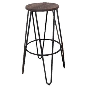 ARCO Wood Σκαμπό Bar, Μέταλλο Βαφή Antique Black, Ξύλο Απόχρωση Dark Oak