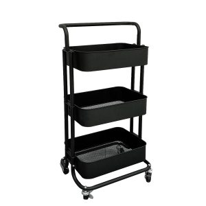 Μανάβης Τρόλεϊ Με 3 Ράφια Και Χειρολαβή Μαύρο Μέταλλο 35×42.5x79cm