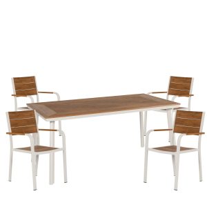 Σετ Τραπεζαρία Κήπου ArteLibre EPUPA Λευκό/Καρυδί Αλουμίνιο/Ξύλο Με 4 Πολυθρόνες 14990199