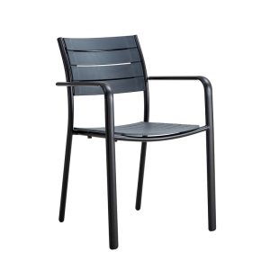 SAGA Πολυθρόνα Στοιβαζόμενη, Μέταλλο Βαφή Μαύρο, PP-UV Ανθρακί