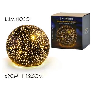 Μπάλα Φωτιζόμενη Με Micro LED Μπαταρίας Μαύρο/Χρυσό Γυαλί Φ9×12.5cm