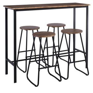 PUB Set Bar Τραπέζι + 4 Σκαμπό, Μέταλλο Βαφή Ανθρακί – Antique Brown