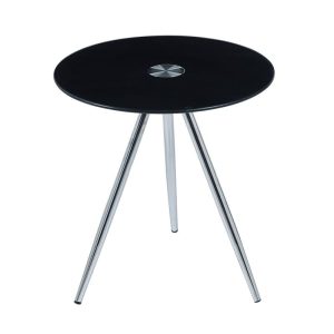 MABEL Τραπεζάκι Βοηθητικό Μέταλλο Χρώμιο – Γυαλί Μαύρο Tempered 8mm