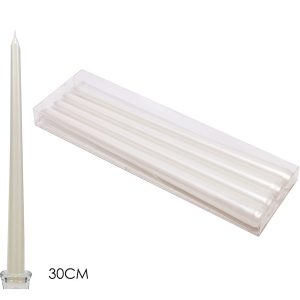 Χριστουγεννιάτικα Γυαλιστερά Κεριά Λευκό 30cm Σετ 4Τμχ