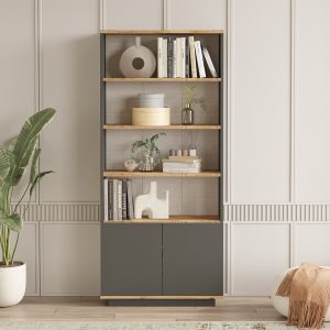 Βιβλιοθήκη ArteLibre CLACK Πεύκο/Ανθρακί Μοριοσανίδα/Μελαμίνη 75.1×26.8×168.3cm