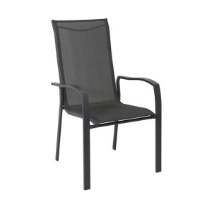 VERONA Dining Πολυθρόνα Κήπου – Βεράντας, Μέταλλο Βαφή Ανθρακί, Textilene Γκρι