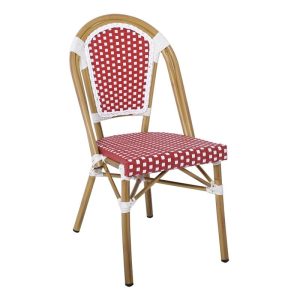 PARIS Καρέκλα Bistro Αλουμίνιο Φυσικό, Wicker Άσπρο – Κόκκινο, Στοιβαζόμενη