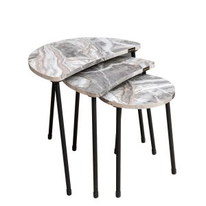 Τραπεζάκι Βοηθητικό ArteLibre JAMILAH Γκρι/Όψη Μαρμάρου Μοριοσανίδα/Μέταλλο 55×34.5x51cm Σετ 3Τμχ