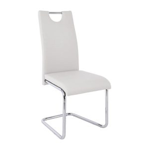 CROFT Καρέκλα Τραπεζαρίας – Κουζίνας, Μέταλλο Χρώμιο, PU Άσπρο