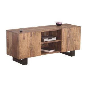 NELSON ‘Επιπλο TV Μέταλλο Βαφή Μαύρο, Ξύλο Ακακία Φυσικό