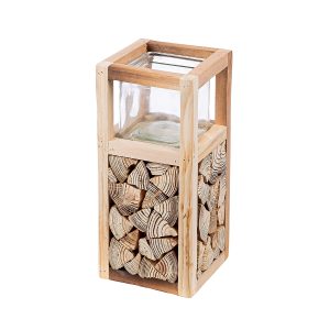 Ανεμοφωτιστικό ‘Catasta’ Γυαλί/Ξύλο Εκρού 14x14x30cm