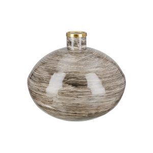 Βάζο Bulbous “Stripes” Striped Μέταλλο Brown PU H. 20 cm D. 20 cm