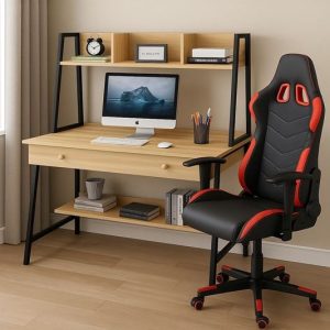 STUDENT-1 Set Γραφείο Η/Υ Sonoma – Μαύρο + Πολυθρόνα Gaming Μαύρο – Κόκκινο