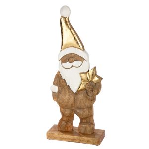 Φιγούρα Άγιος Βασίλης ‘Natal’ Αλουμίνιο/Ξύλο Μάνγκο Εκρού/Χρυσό/Λευκό 7×16.5×40.5cm