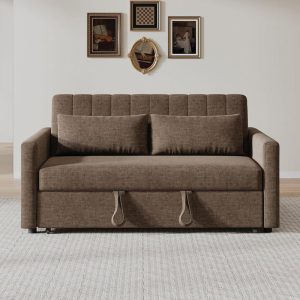 TEMPO-W Καναπές – Κρεβάτι, Με ανάκλιση πλάτης, Ύφασμα Καφέ